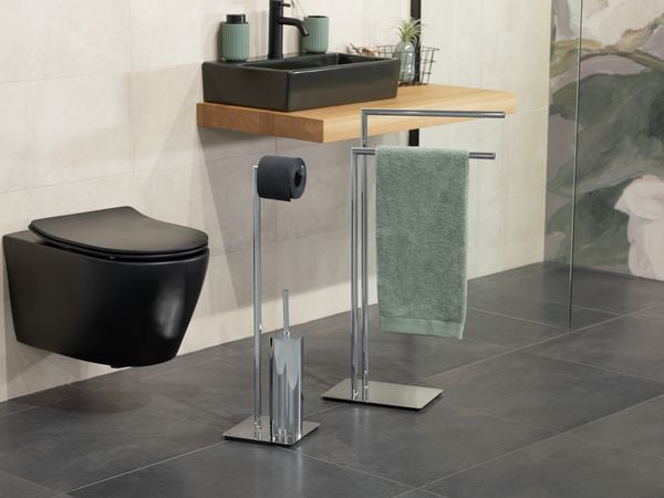 WENKO Recco Handtuchständer – Maße: 48 x 80,5 x 20 cm, Farbe: Silber / Chrom