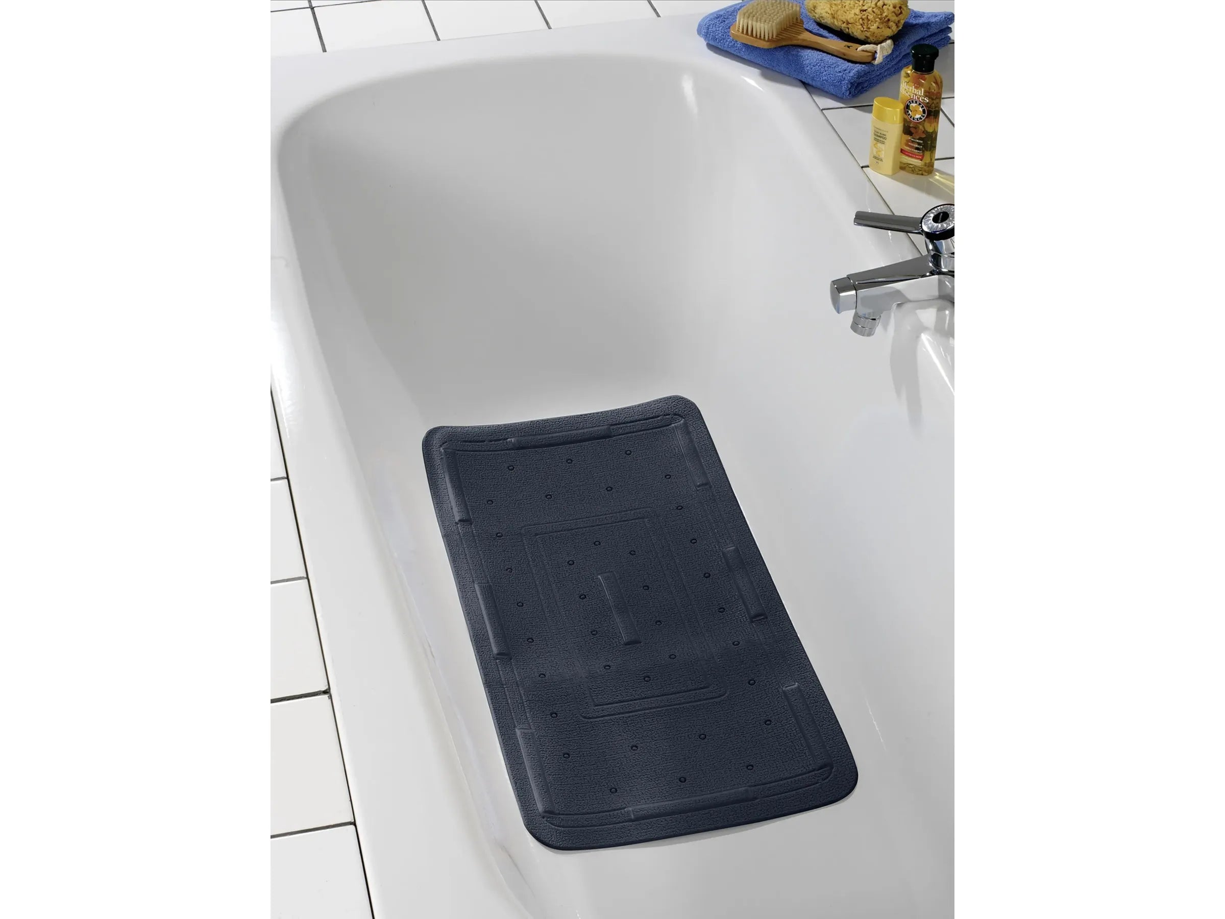 Wenko Wanneneinlage Florida Grau 70x36cm Badewannenmatte Rutschfest Schiefer
