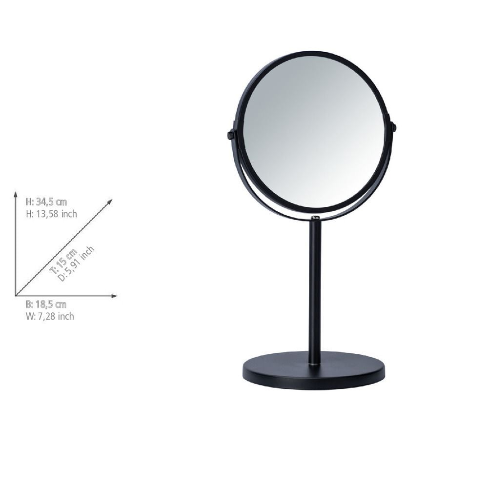 Kosmetik-Standspiegel Mod. Assisi Ø 17 cm Schwarz, mit 3-fach Vergrößerung