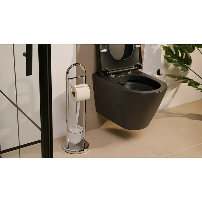 Venus WC Bürstengarnitur Chrom Toilettenpapierhalter Klobürste Ständer Bad