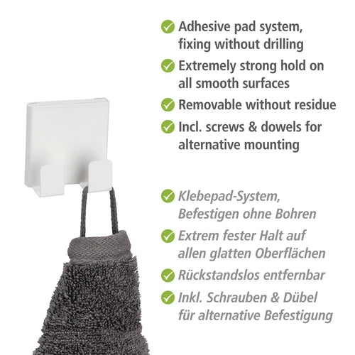 WENKO Handtuchhaken Ovaro Duo Wand Edelstahl Selbstklebend Ohne Bohren Weiß