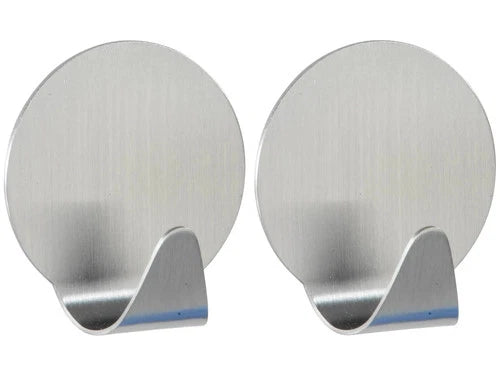 WENKO Rund-Haken Wandhaken Klebehaken, Edelstahl matt, 2er Set Selbstklebend