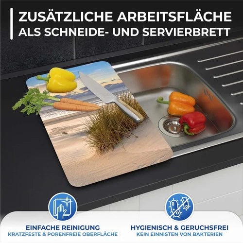 MAXIMEX 2er Glas Herd Abdeck Platten DÜNE Schneide Bretter Küchen Ablagen Motiv