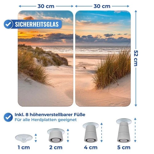 MAXIMEX 2er Glas Herd Abdeck Platten DÜNE Schneide Bretter Küchen Ablagen Motiv