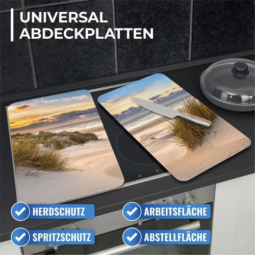 MAXIMEX 2er Glas Herd Abdeck Platten DÜNE Schneide Bretter Küchen Ablagen Motiv