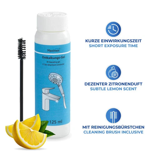 MAXIMEX Entkalkungs Gel mit Bürste 125ml Kalk Wasser Hähne Dusch Köpfe Armaturen