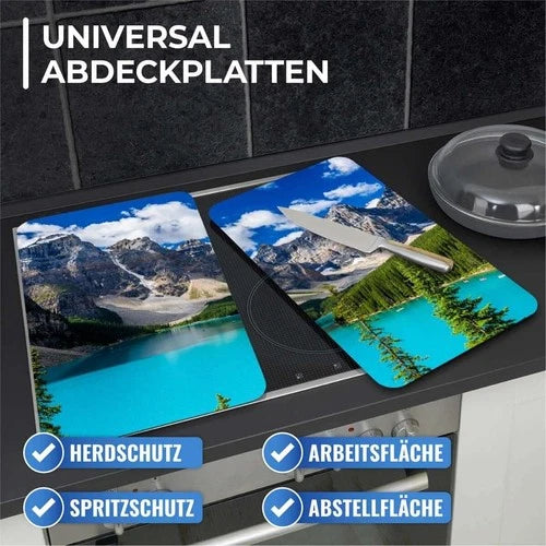 MAXIMEX 2er Set Glas Herd Abdeck Platten BERGSEE Schneide Bretter Küchen Ablagen