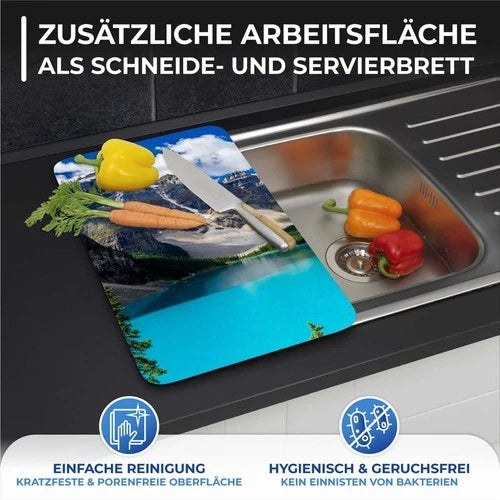 MAXIMEX 2er Set Glas Herd Abdeck Platten BERGSEE Schneide Bretter Küchen Ablagen