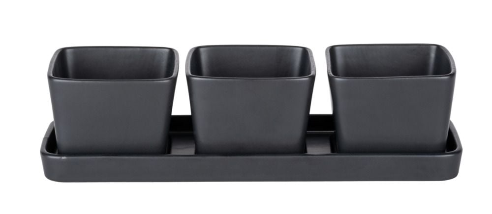 Snack & Dip Schalen Set Schwarz matt, Tablett mit 3 x 300 ml Schalen