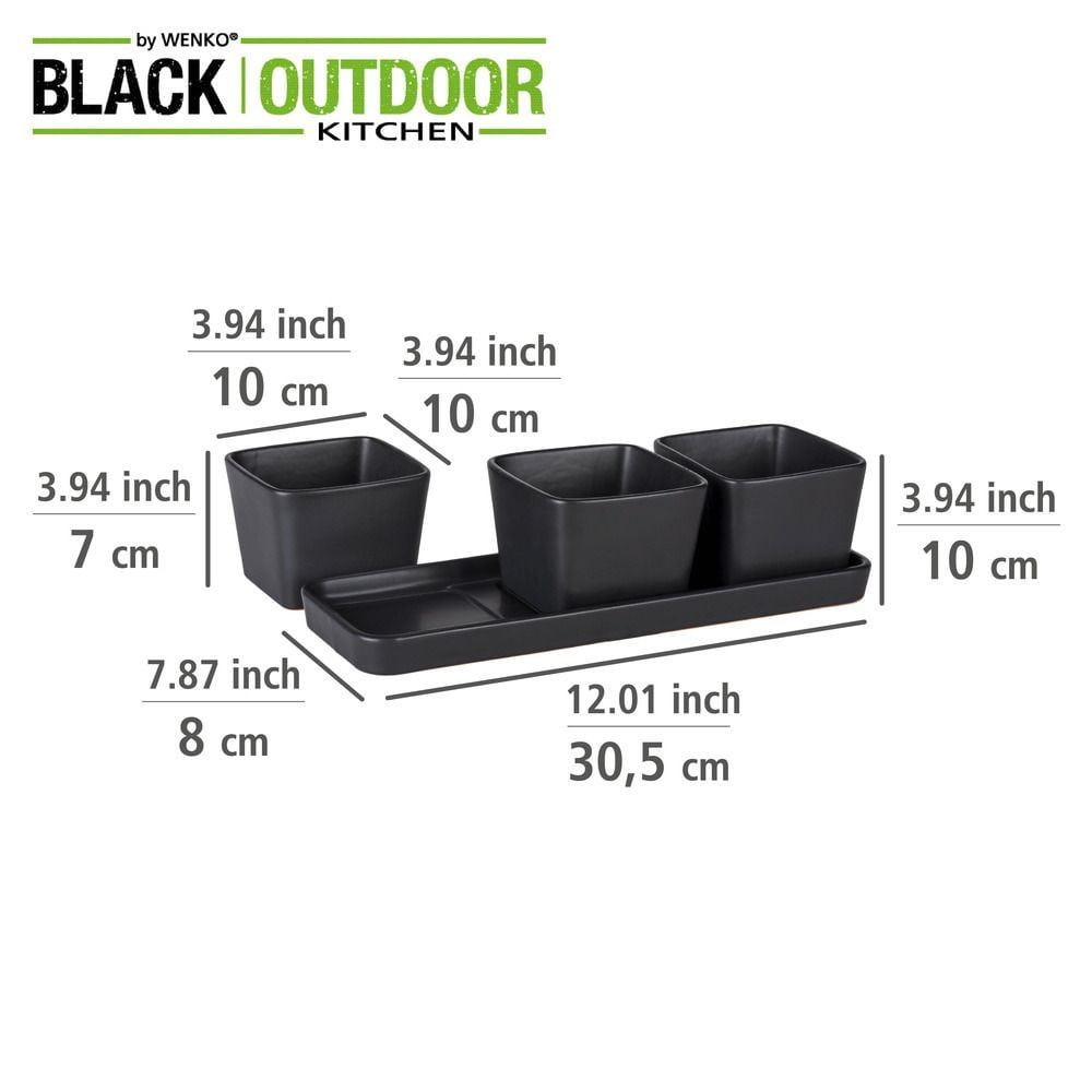 Snack & Dip Schalen Set Schwarz matt, Tablett mit 3 x 300 ml Schalen