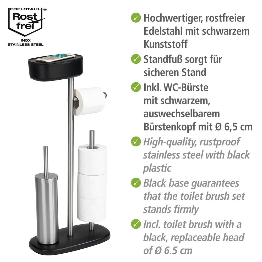 Stand WC-Garnitur mit Box Mod. Rivazza Schwarz, integrierter Toilettenpapierhalter,