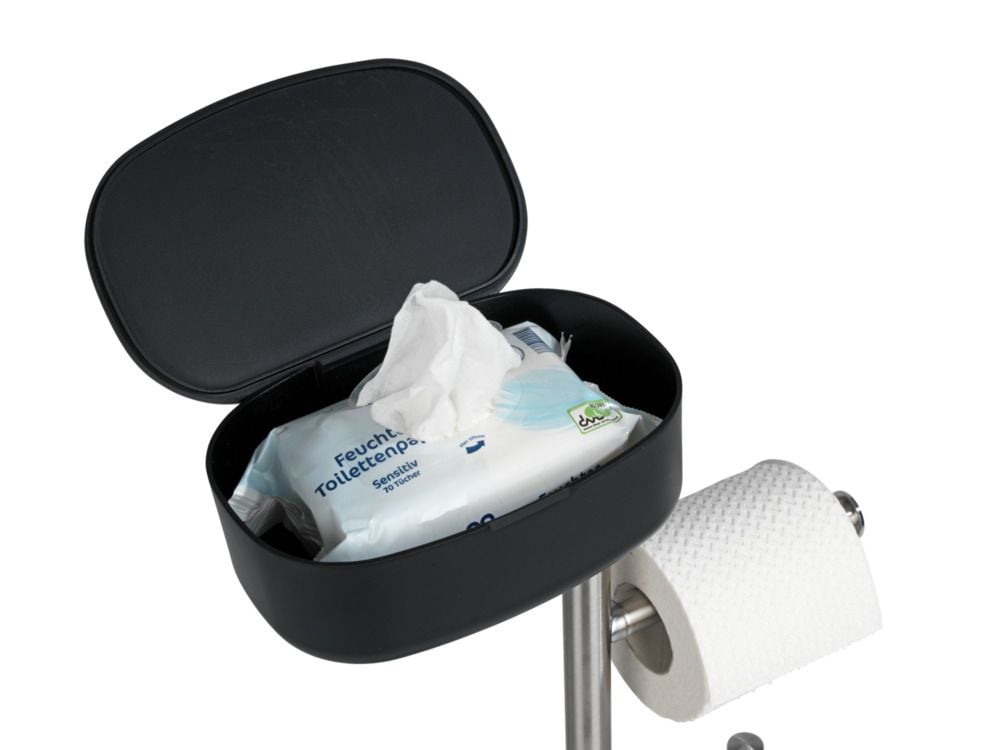Stand WC-Garnitur mit Box Mod. Rivazza Schwarz, integrierter Toilettenpapierhalter,