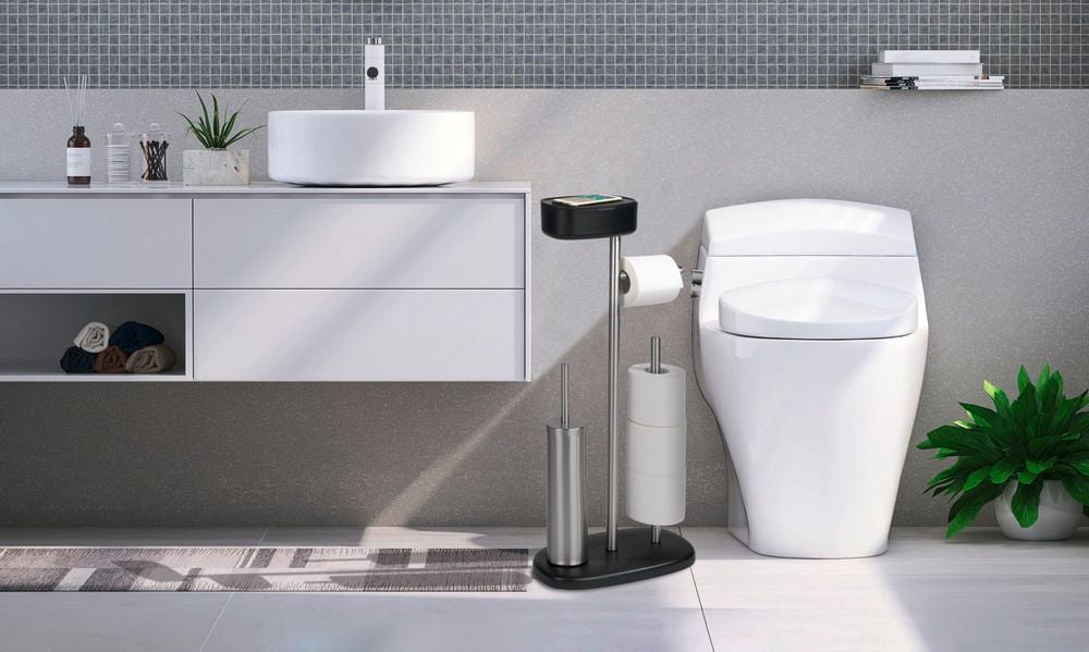 Stand WC-Garnitur mit Box Mod. Rivazza Schwarz, integrierter Toilettenpapierhalter,