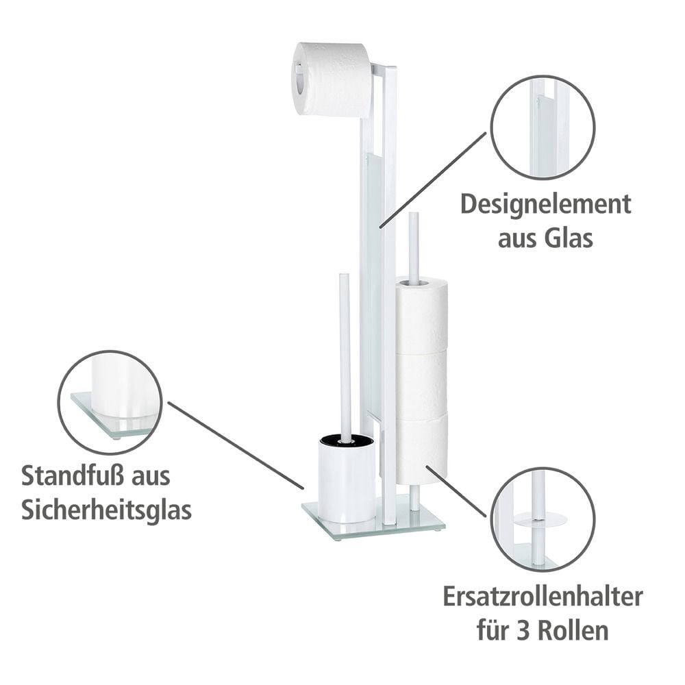 Stand WC-Garnitur Mod. Rivalta Weiß, integrierter Toilettenpapierhalter und WC-Bürstenhalter