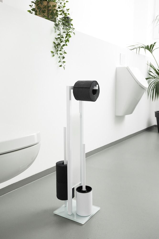 Stand WC-Garnitur Mod. Rivalta Weiß, integrierter Toilettenpapierhalter und WC-Bürstenhalter
