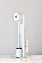 Stand WC-Garnitur Mod. Rivalta Weiß, integrierter Toilettenpapierhalter und WC-Bürstenhalter
