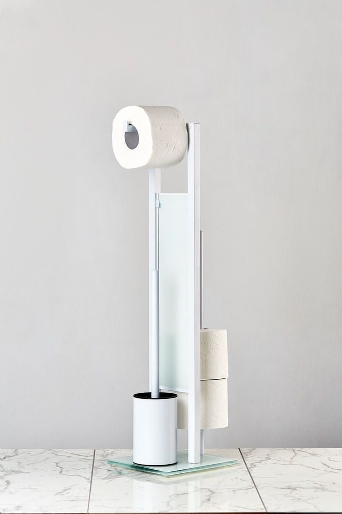 Stand WC-Garnitur Mod. Rivalta Weiß, integrierter Toilettenpapierhalter und WC-Bürstenhalter