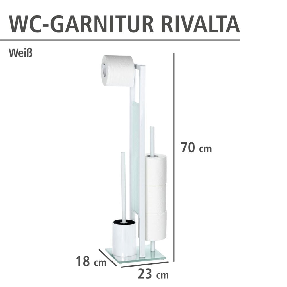 Stand WC-Garnitur Mod. Rivalta Weiß, integrierter Toilettenpapierhalter und WC-Bürstenhalter