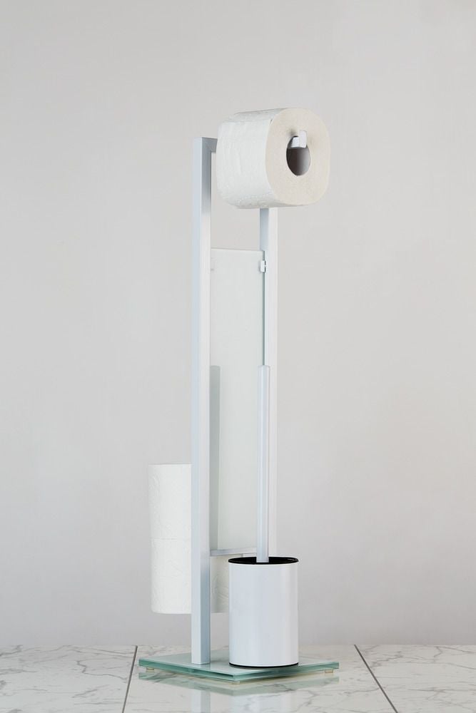 Stand WC-Garnitur Mod. Rivalta Weiß, integrierter Toilettenpapierhalter und WC-Bürstenhalter