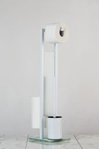 Stand WC-Garnitur Mod. Rivalta Weiß, integrierter Toilettenpapierhalter und WC-Bürstenhalter