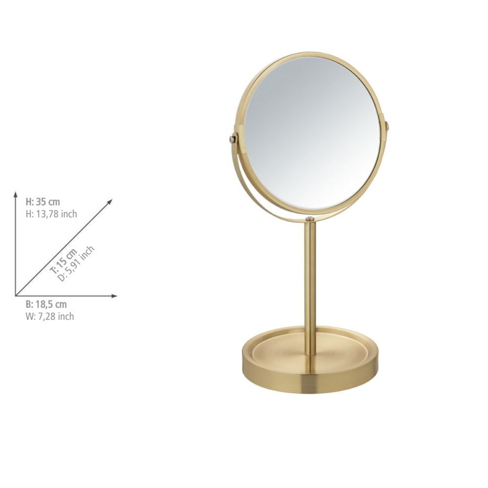 Standspiegel Mod. Alata Gold matt, Ø 17 cm, mit 3-fach Vergrößerung