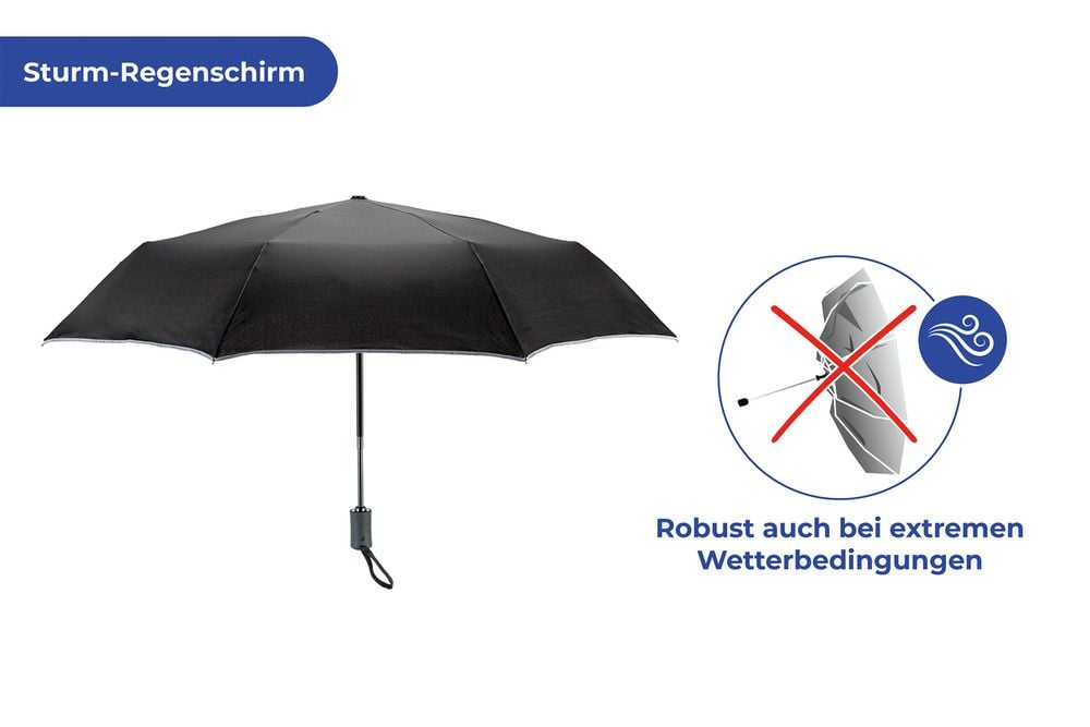 Sturm-Regenschirm Mod. Reflekta, sturmfester Schirm mit extra stabiler Stange