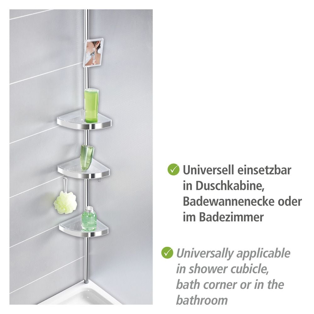 Teleskop Duschecke Premium glänzend, mit 3 Ablagen und Spiegel