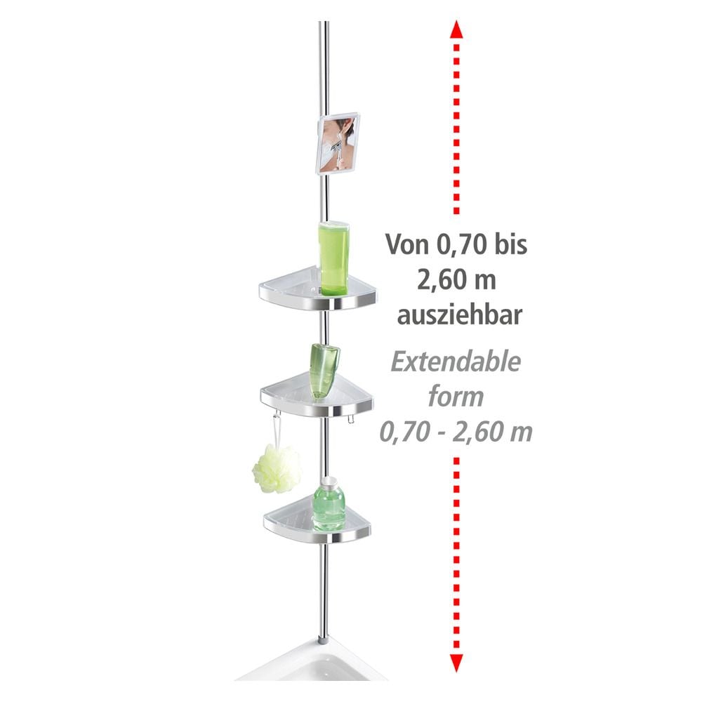 Teleskop Duschecke Premium glänzend, mit 3 Ablagen und Spiegel