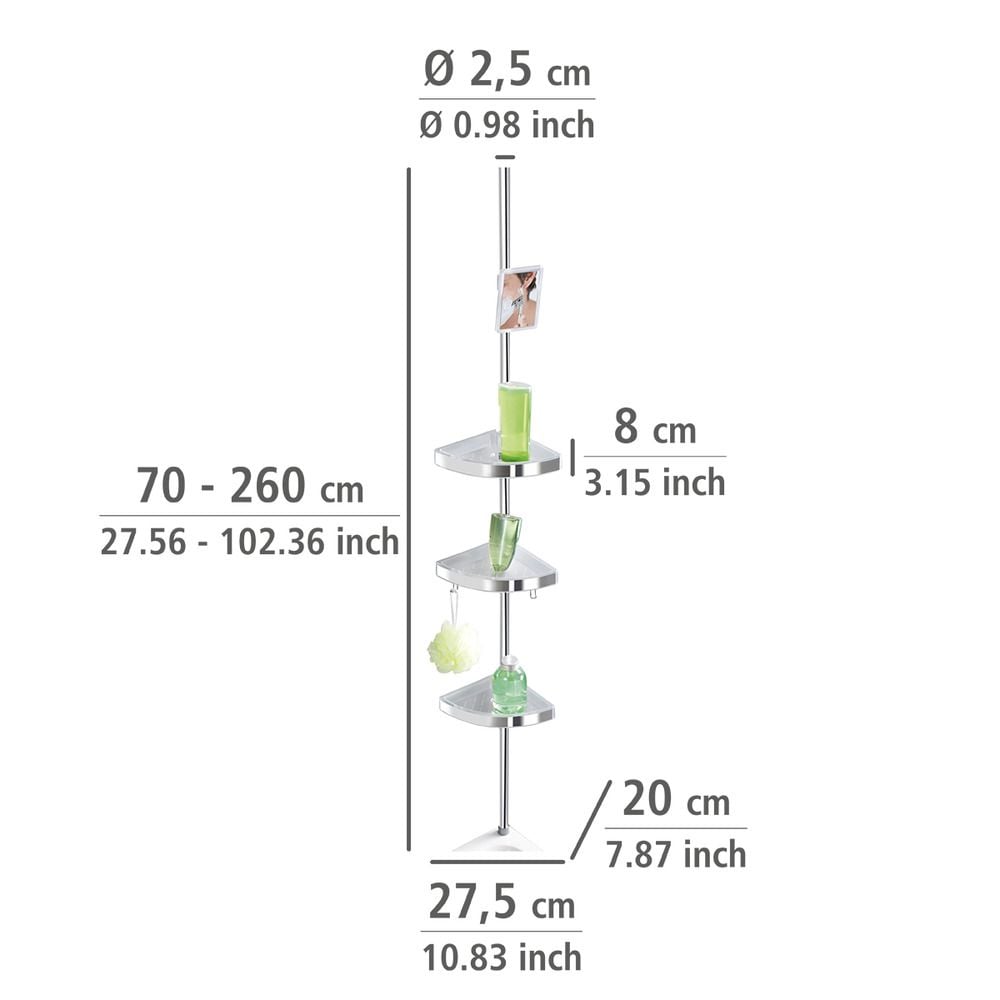 Teleskop Duschecke Premium glänzend, mit 3 Ablagen und Spiegel
