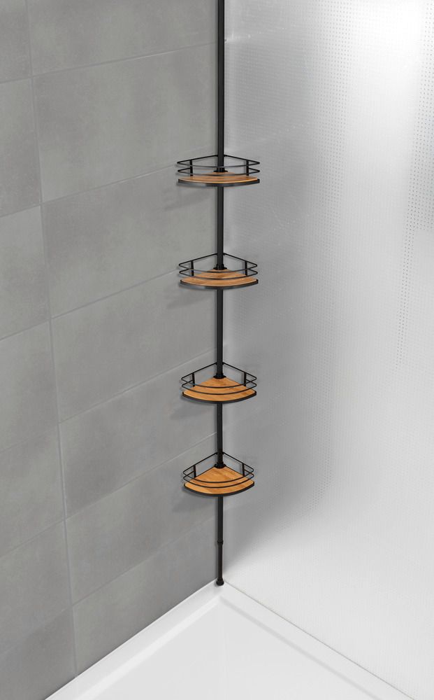 Teleskop-Eckregal Mod. Dolcedo aus Bambus und Edelstahl, rostfrei