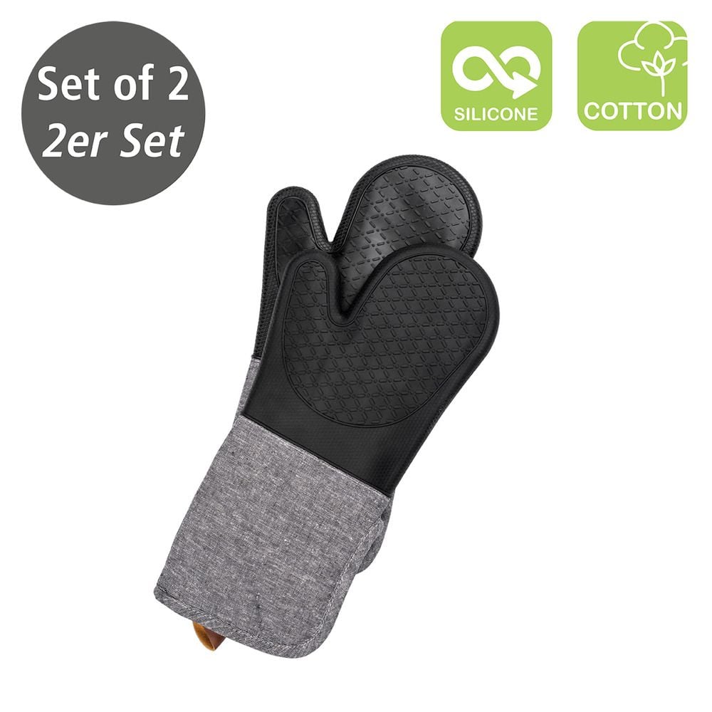 Topfhandschuhe Silikon Mod. Ada Schwarz, 2er, hitzebeständige Silikon-Kochhandschuhe