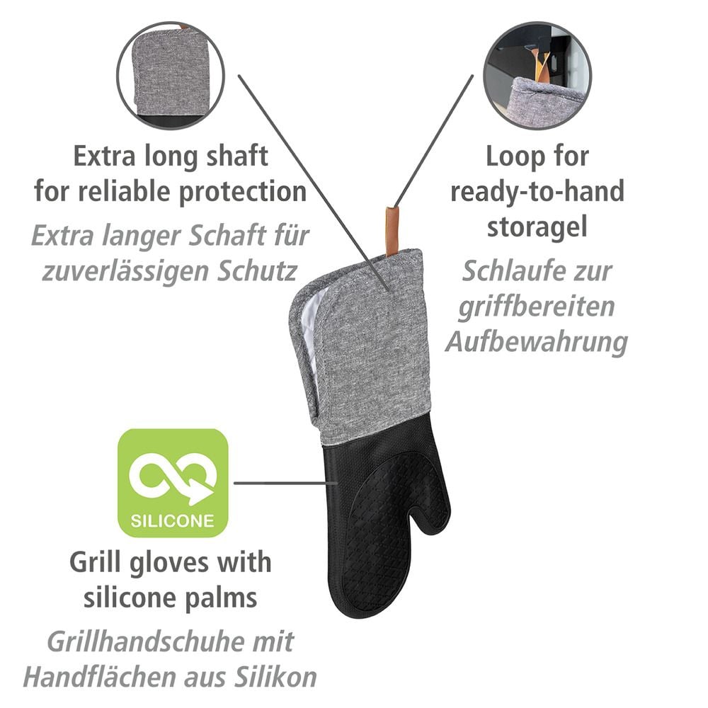 Topfhandschuhe Silikon Mod. Ada Schwarz, 2er, hitzebeständige Silikon-Kochhandschuhe