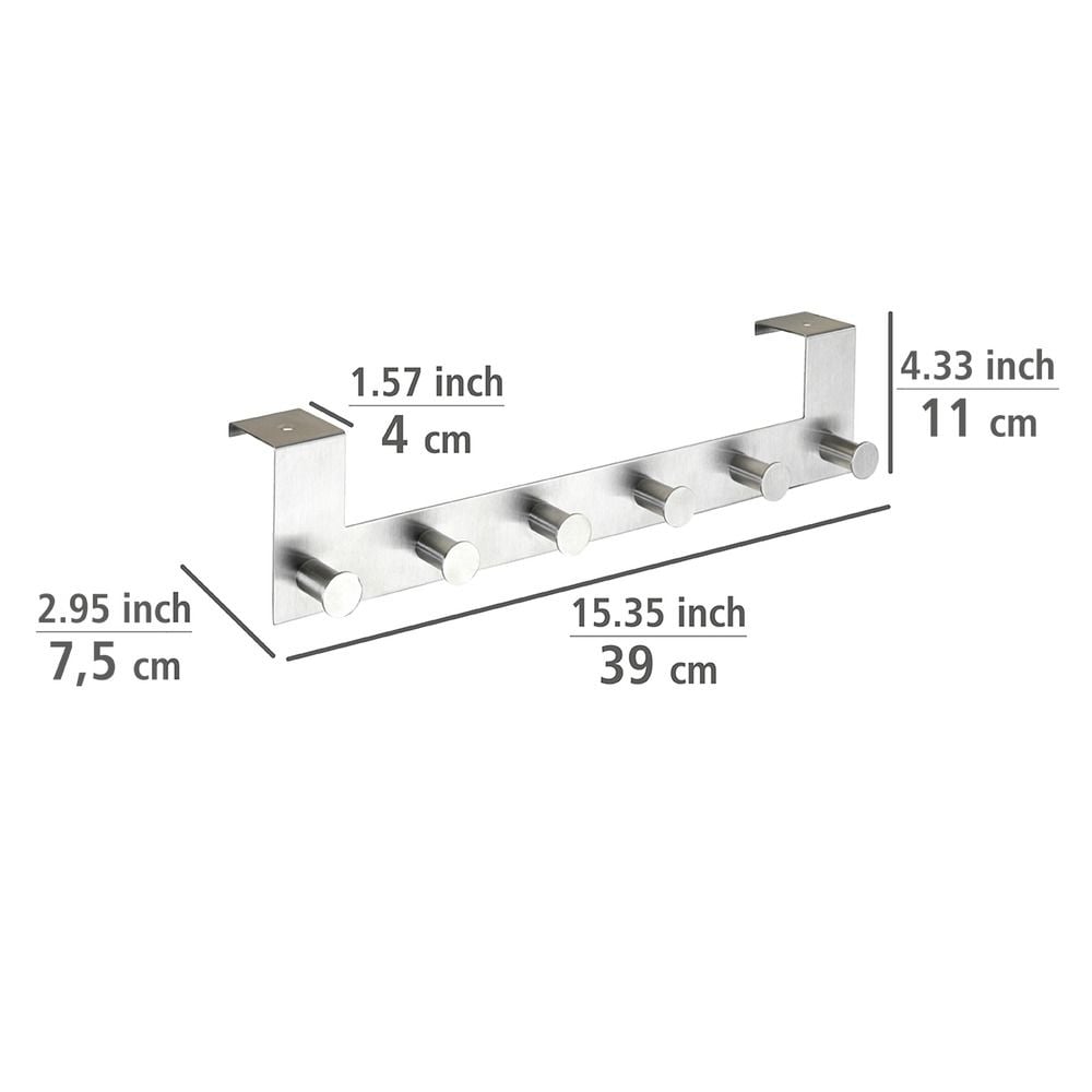 Türgarderobe Edelstahl Mod. Celano 4 cm, 6 Haken, für Türfalzstärken bis 4 cm