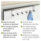 Türgarderobe Edelstahl Mod. Celano 4 cm, 6 Haken, für Türfalzstärken bis 4 cm