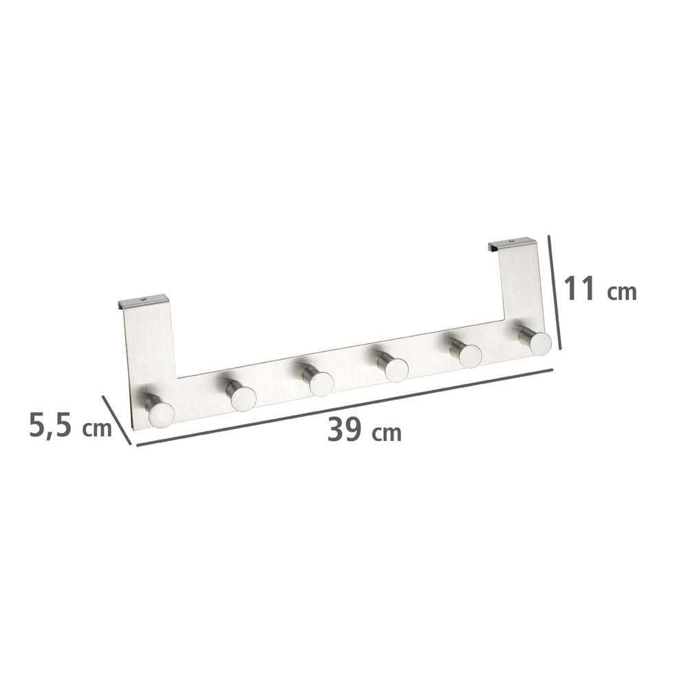 Türgarderobe Edelstahl Mod. Celano, 6 Haken, für Türfalzstärken bis 2 cm