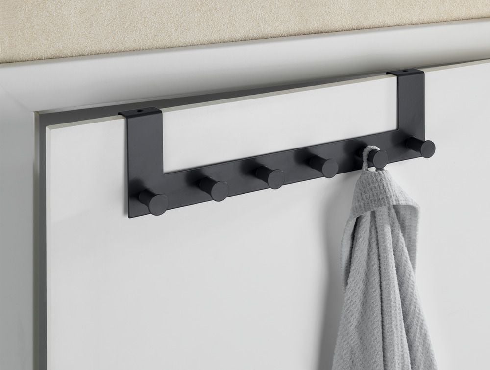 Türgarderobe Mod. Celano Schwarz, 6 Haken, für Türfalzstärken bis 2 cm