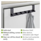 Türgarderobe Mod. Celano Schwarz, 6 Haken, für Türfalzstärken bis 2 cm