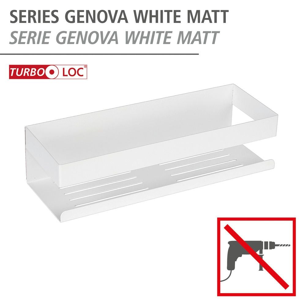 Turbo-Loc® Wandablage Mod. Genova White matt, Befestigen ohne Bohren mit Spezial-Klebepad