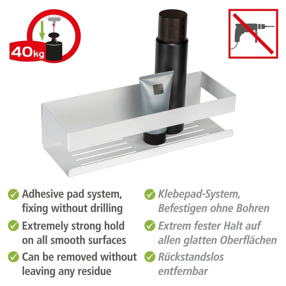 Turbo-Loc® Wandablage Mod. Genova White matt, Befestigen ohne Bohren mit Spezial-Klebepad