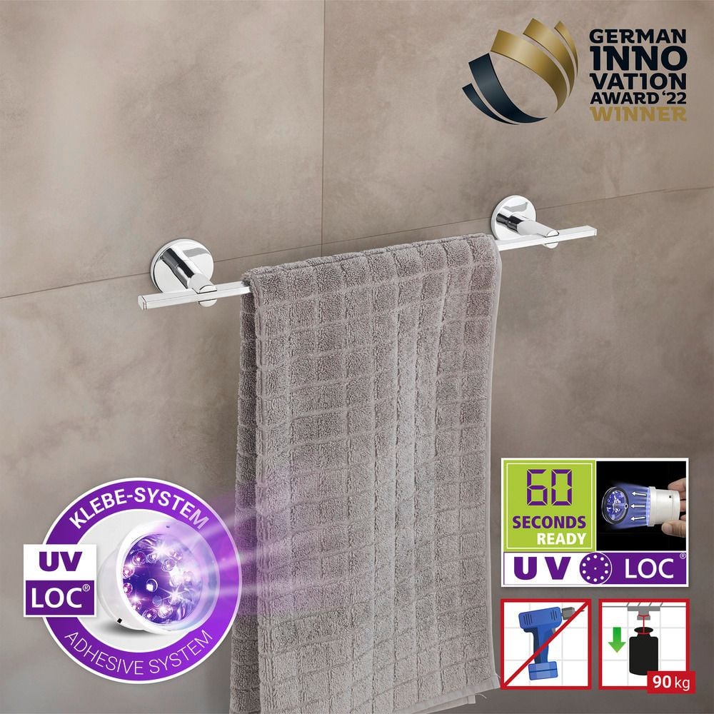 UV-Loc® Badetuchstange Uno Mod. Isera 40 cm, Befestigen ohne Bohren mit innovativem Klebesystem
