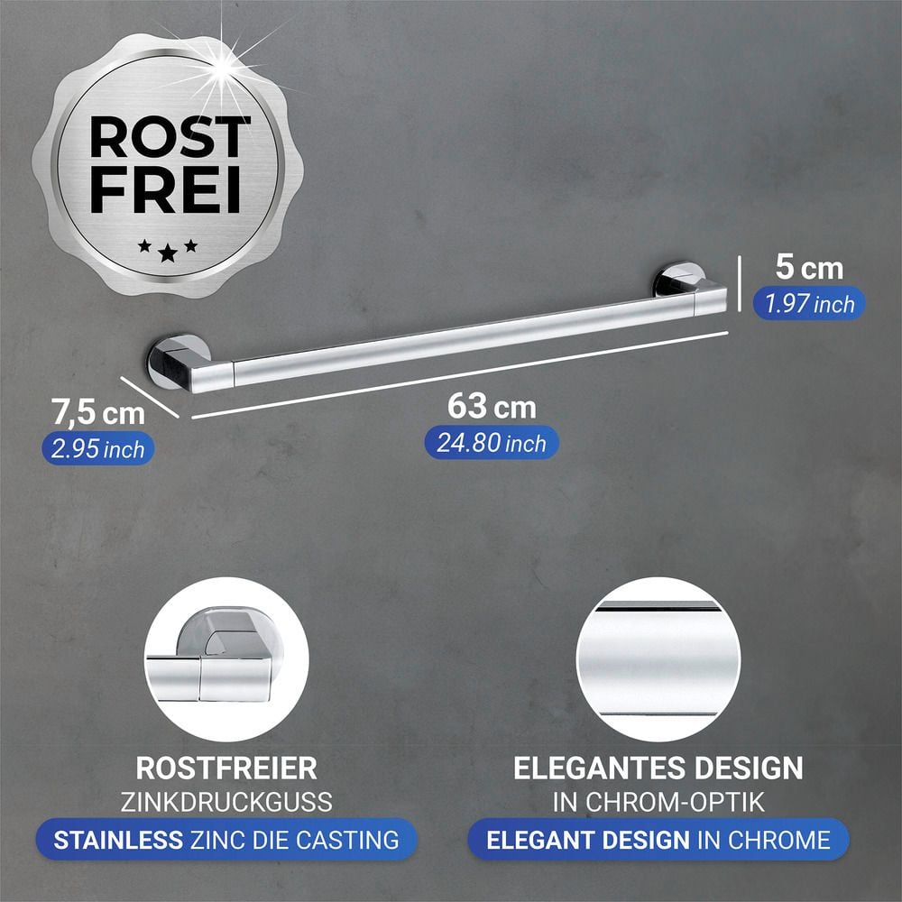 UV-Loc® Badetuchstange Uno Mod. Maribor 60 cm, Befestigen ohne Bohren mit innovativem Klebesystem