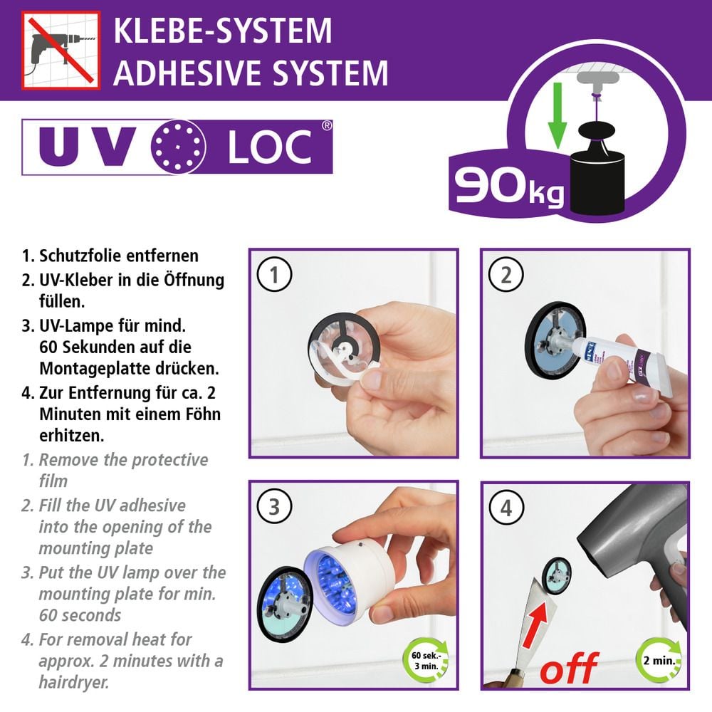 UV-Loc® Seifenspender Mod. Maribor, Befestigen ohne Bohren mit innovativem Klebesystem