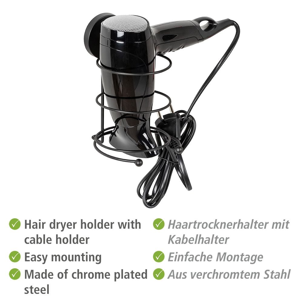 Vacuum-Loc® Haartrocknerhalter Mod. Milazzo Schwarz, Befestigen ohne bohren