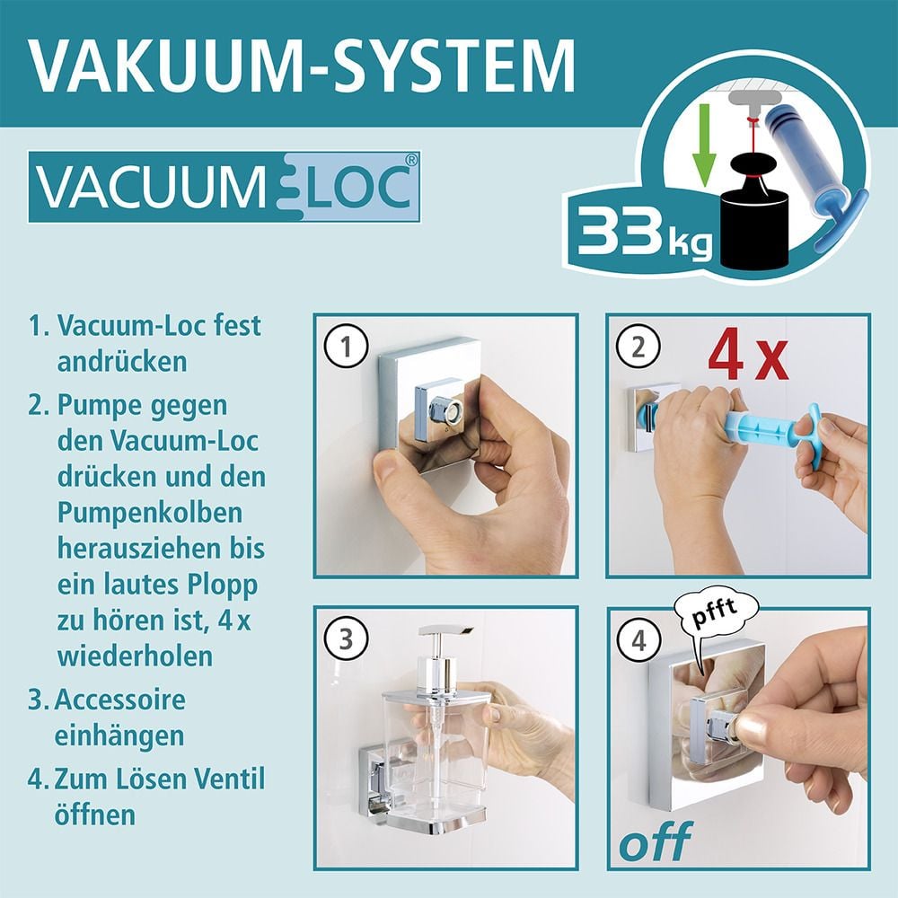Vacuum-Loc® WC-Garnitur Mod. Quadro Edelstahl, Befestigen ohne bohren