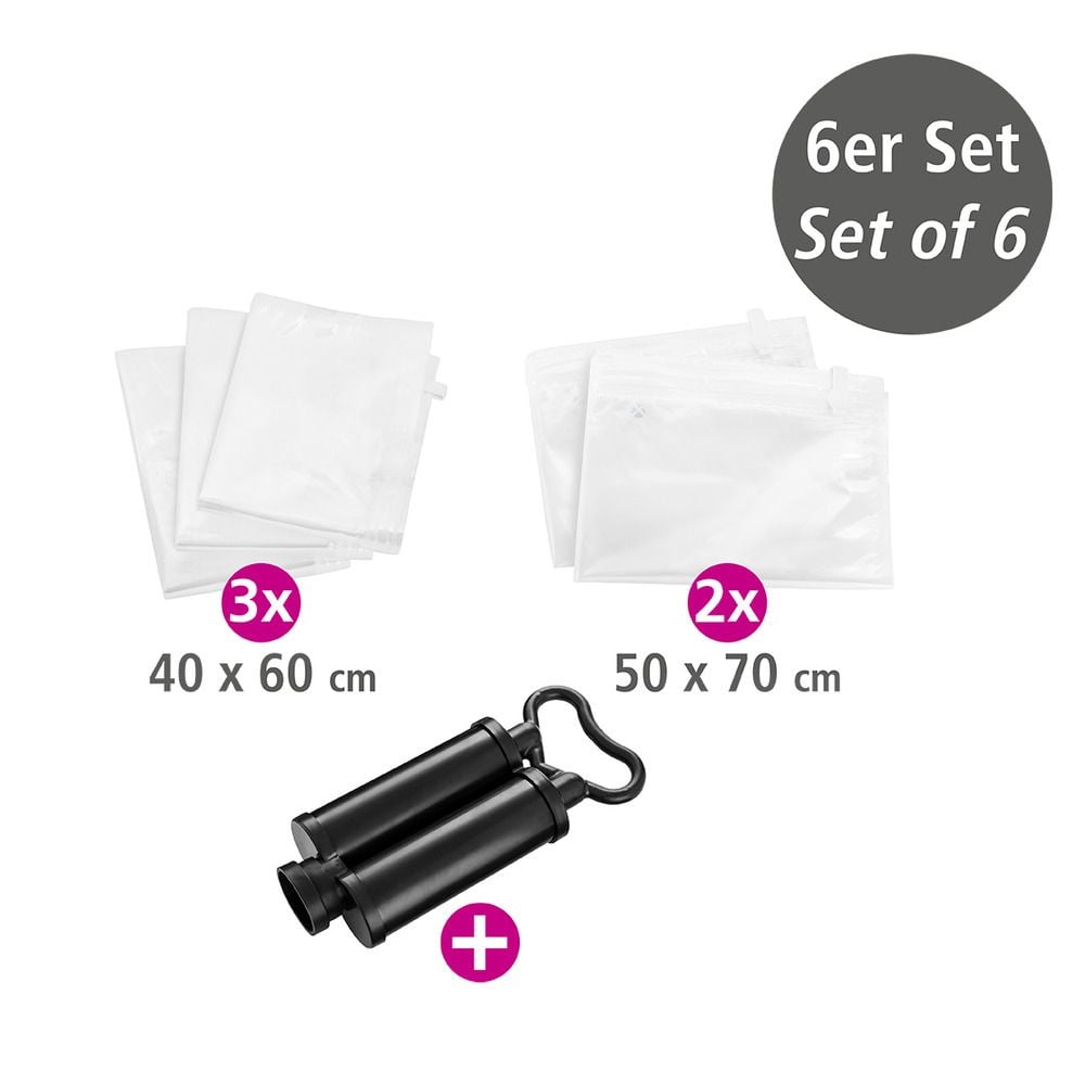 Vakuum Beutel Reise-Set Transparent, 6-teilig, platzsparende Kleideraufbewahrung mit Pumpe