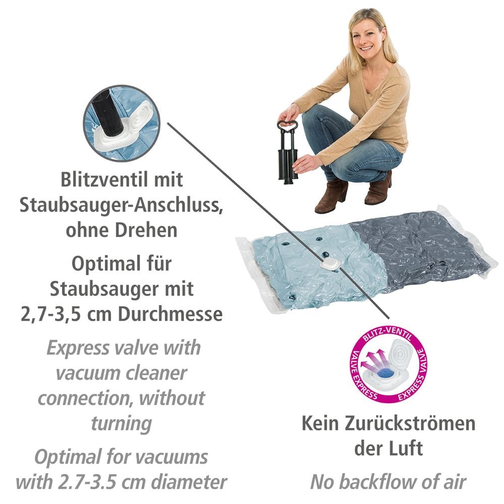 Vakuum Beutel Reise-Set Transparent, 6-teilig, platzsparende Kleideraufbewahrung mit Pumpe