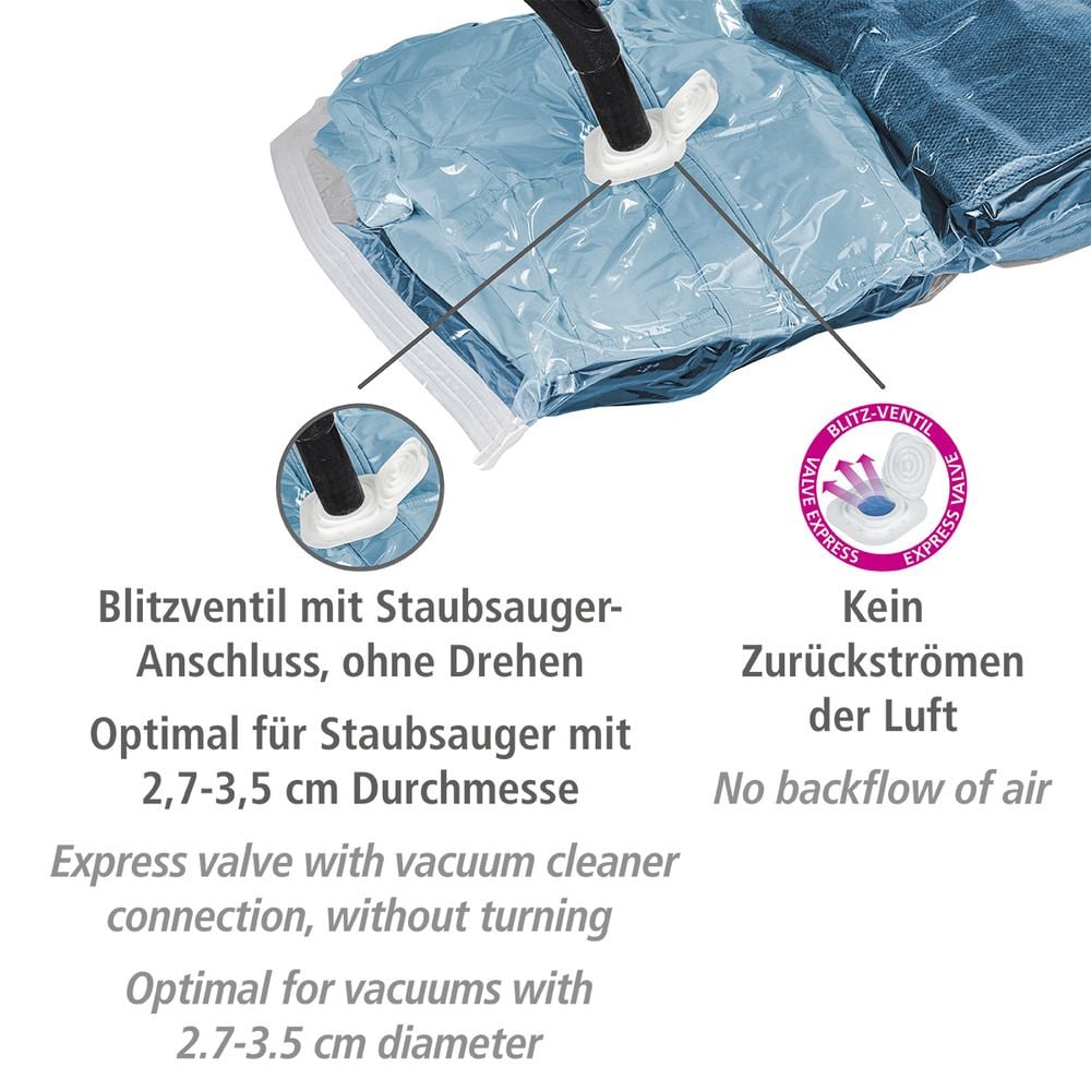 Vakuum Beutel Set Transparent, 6-teilig, platzsparende Kleideraufbewahrung mit Pumpe