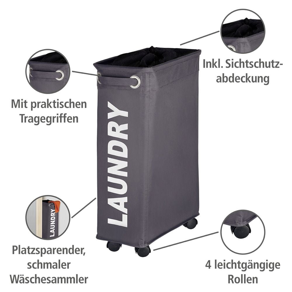Wäschesammler Mod. Corno Grau, Wäschekorb, 43 l