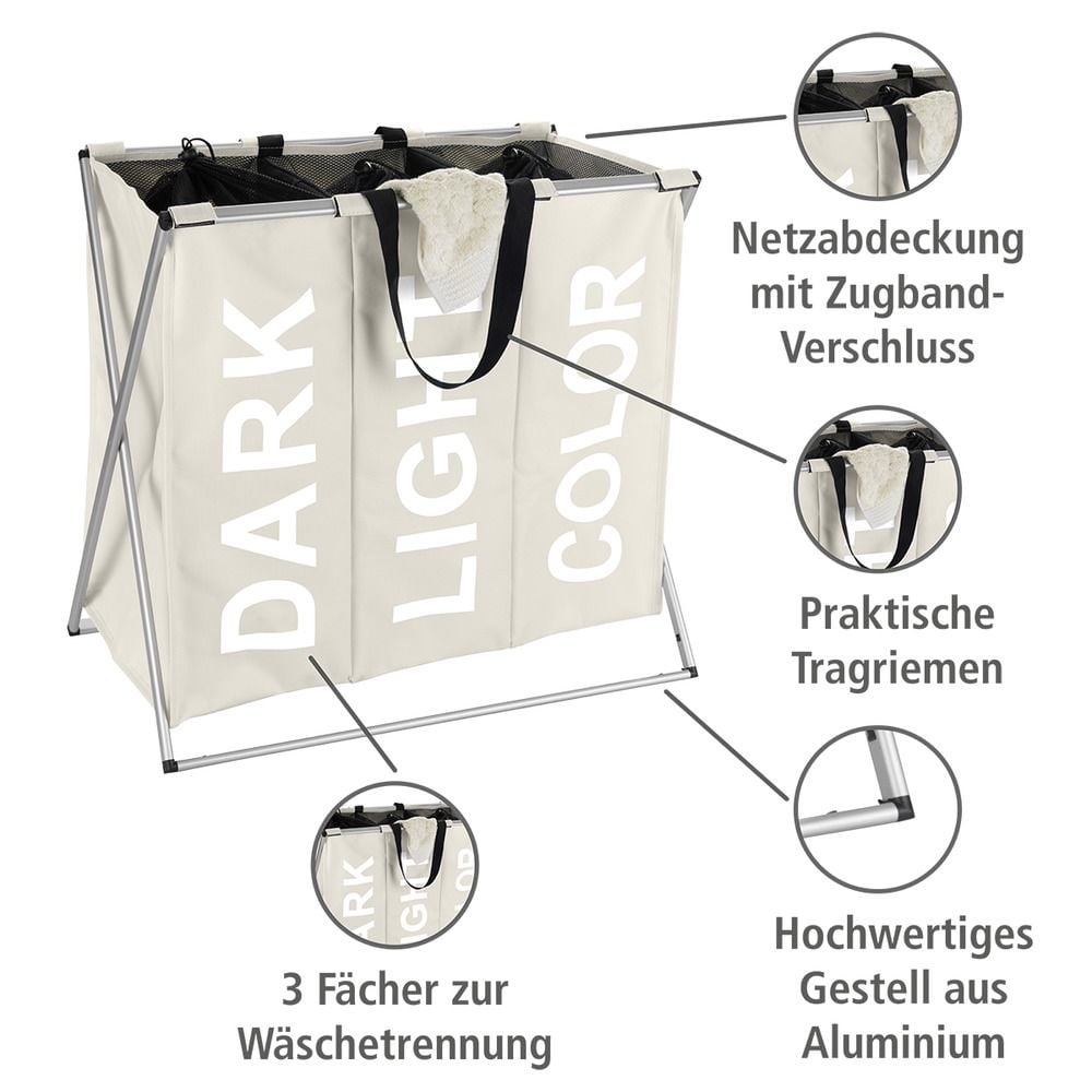 Wäschesammler Mod. Trio Beige, Wäschekorb, 130 l