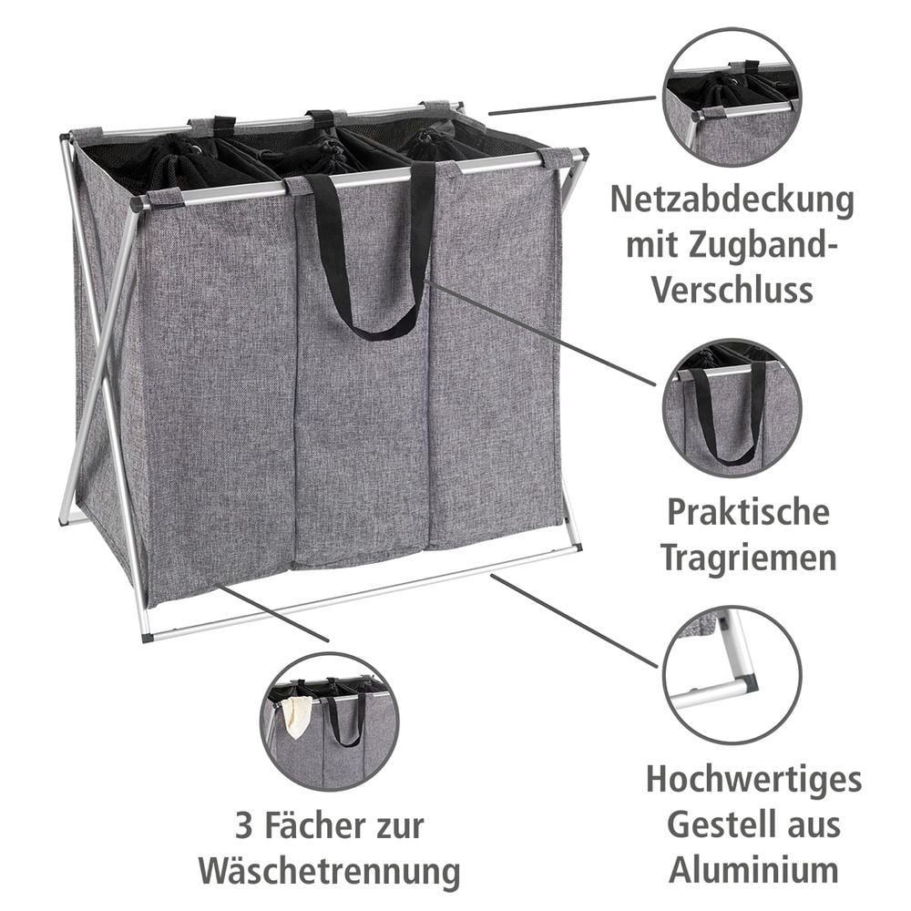 Wäschesammler Mod. Trio Grau meliert, Wäschekorb, 130 l